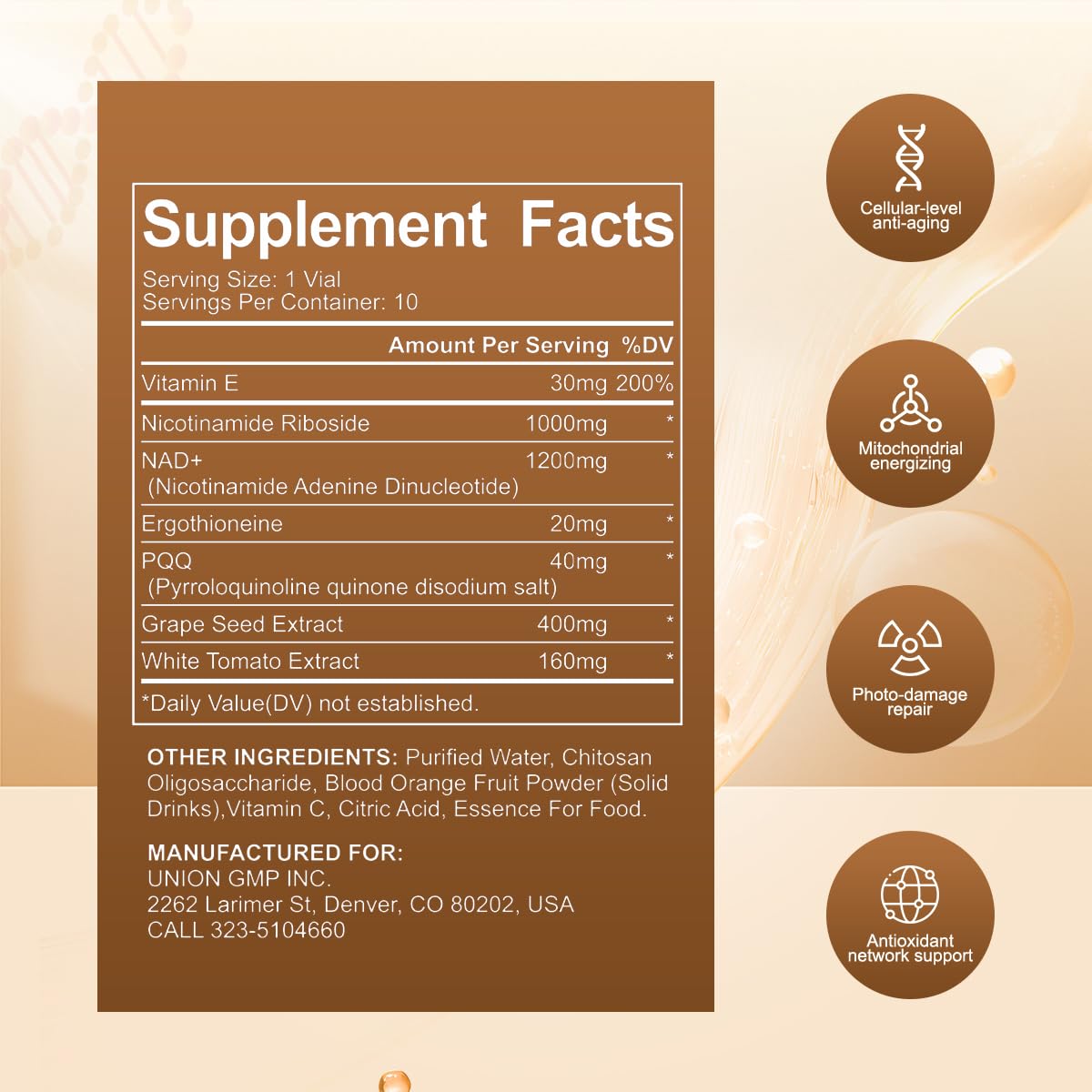 Perseek NAD+ 1200mg Liquid Supplement with Nicotinamide Riboside, PQQ & Grape Seed Extract for Cellular Vitality, Energy Metabolism & Antioxidant Support – 10 Liquid Vials - Maple Wellness Supplements