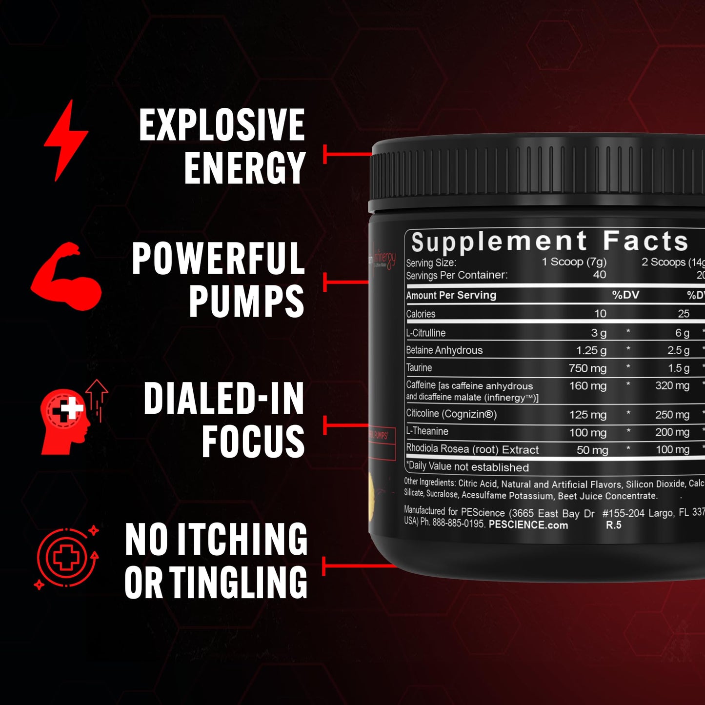 PEScience Prolific Pre Workout Powder for Men & Women with L-Citrulline Nitric Oxide Booster, Energy Powder & Nootropic for Focus – Preworkout Without Beta Alanine – 40 Scoops, Mango Splash - Maple Wellness Supplements