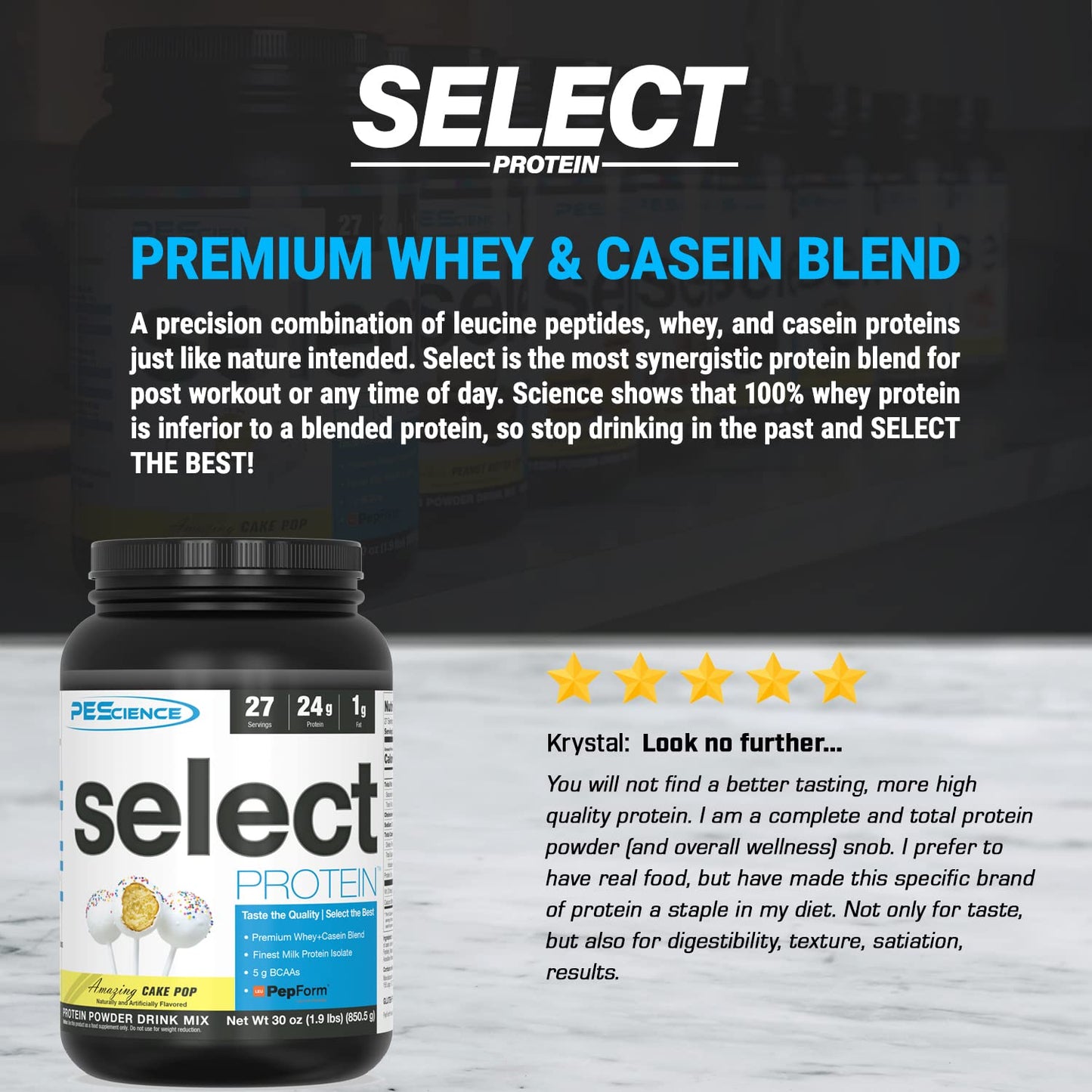 PEScience Select Low Carb Protein Powder, Cake Pop, 27 Serving, Keto Friendly - Maple Wellness Supplements