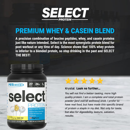 PEScience Select Low Carb Protein Powder, Cake Pop, 27 Serving, Keto Friendly - Maple Wellness Supplements