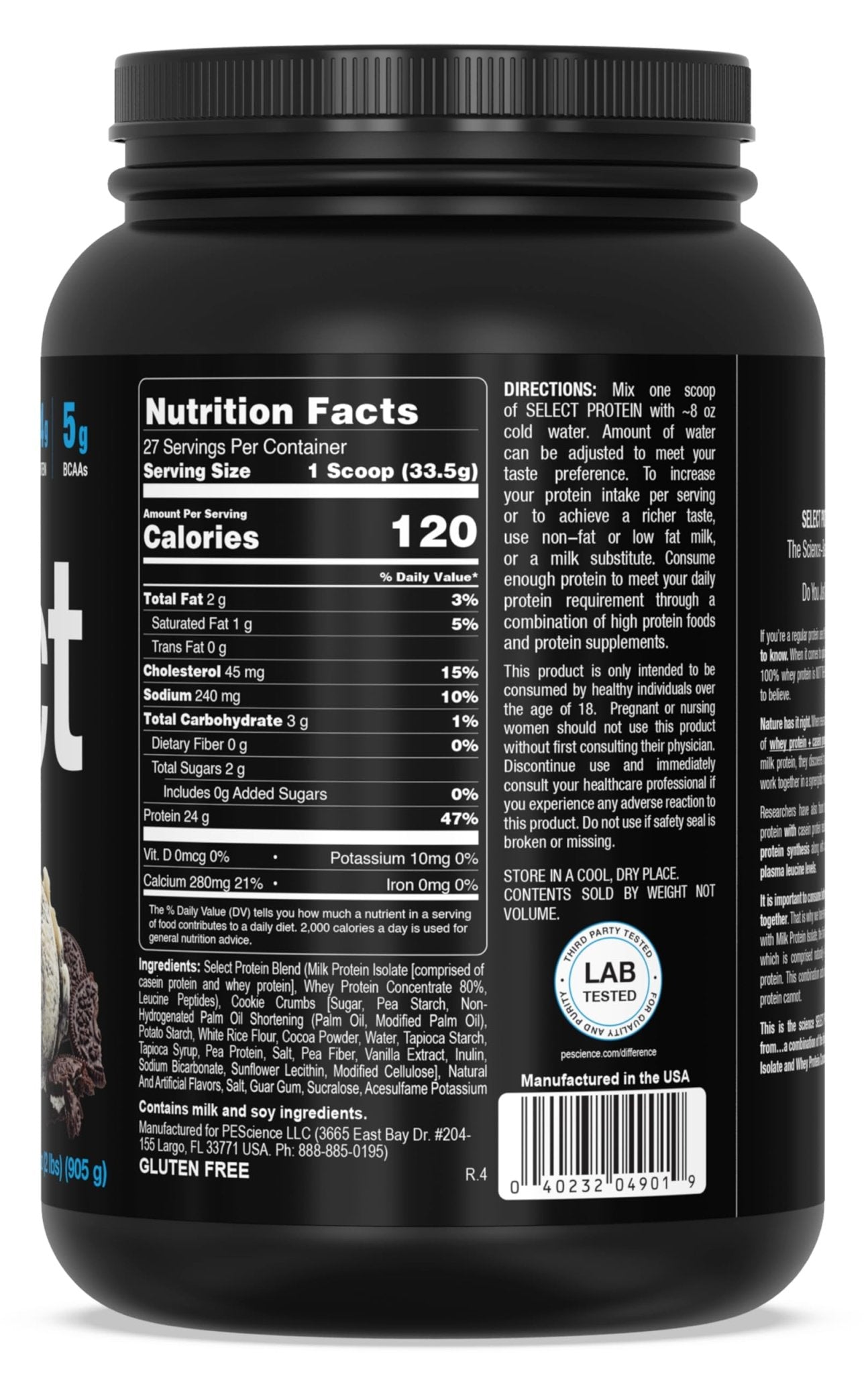 PEScience Select Protein, Cookies and Cream, 27 Serving, Premium Whey and Casein - Maple Wellness Supplements