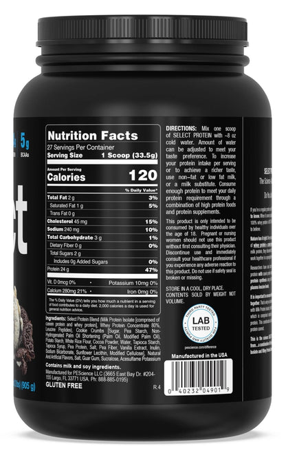 PEScience Select Protein, Cookies and Cream, 27 Serving, Premium Whey and Casein - Maple Wellness Supplements