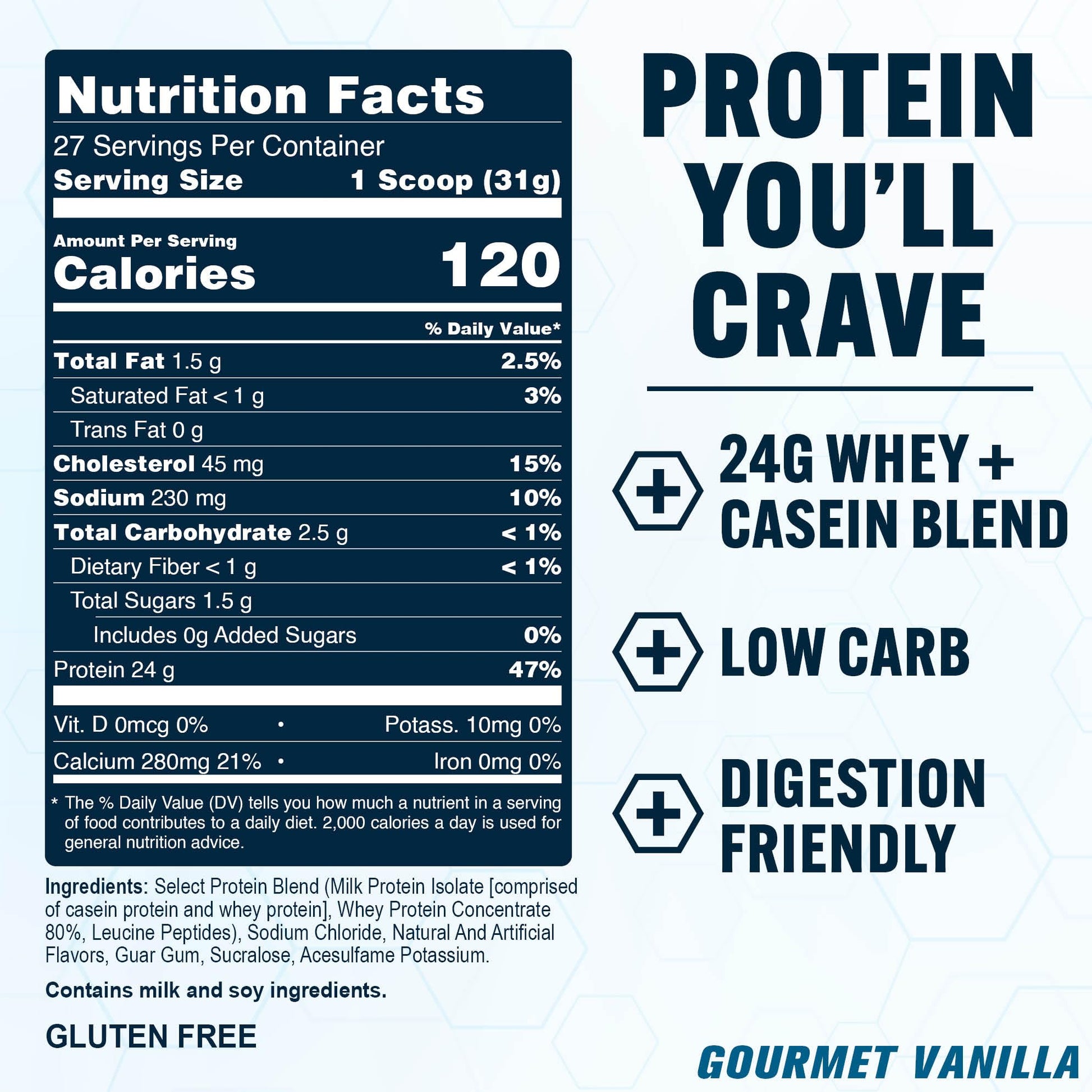 PEScience Select Protein Powder, Whey and Casein Blend, Lean Protein Powder for Women and Men, Low Calorie, Low Carb, Keto Friendly, Gluten Free, Gourmet Vanilla - 27 Servings - Maple Wellness Supplements
