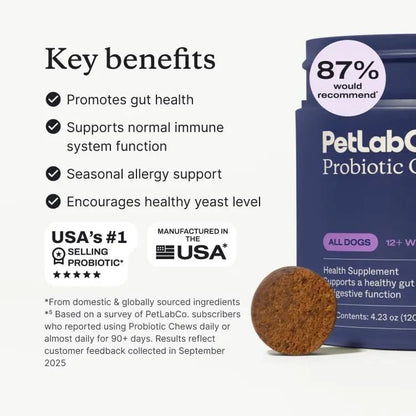 PetLab Co. Probiotics for Dogs, Support Gut Health, Occasional Diarrhea, Digestive Health & Seasonal Allergies - Salmon Flavor - Packaging May Vary - 30 Soft Chews - Maple Wellness Supplements