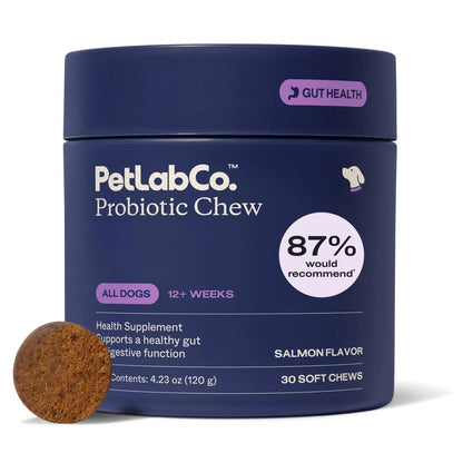 PetLab Co. Probiotics for Dogs, Support Gut Health, Occasional Diarrhea, Digestive Health & Seasonal Allergies - Salmon Flavor - Packaging May Vary - 30 Soft Chews - Maple Wellness Supplements
