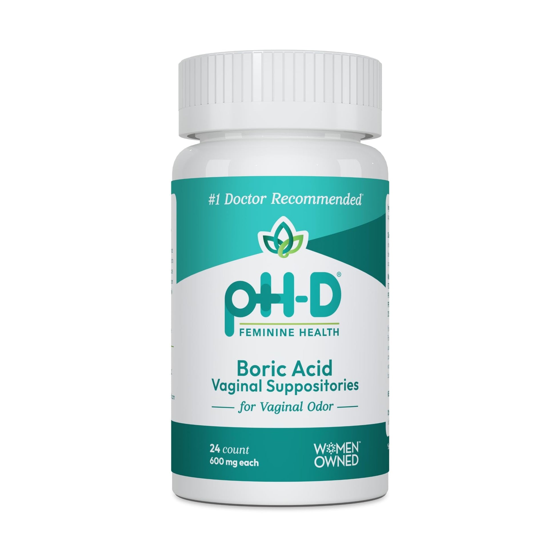 pH-D Feminine Health - 600 mg Boric Acid Suppositories - Woman Owned - for Vaginal Odor Use - 24 Count - Maple Wellness Supplements