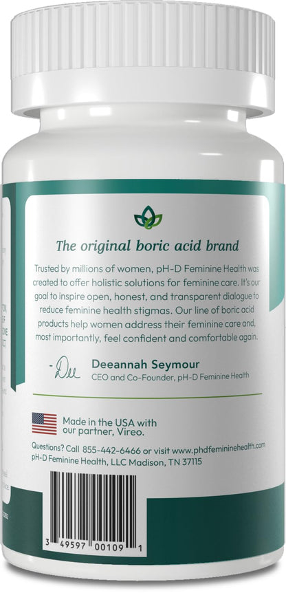 pH-D Feminine Health Support - 600 mg Boric Acid Suppositories - Woman Owned - for Vaginal Odor Use - 36 Count - Maple Wellness Supplements