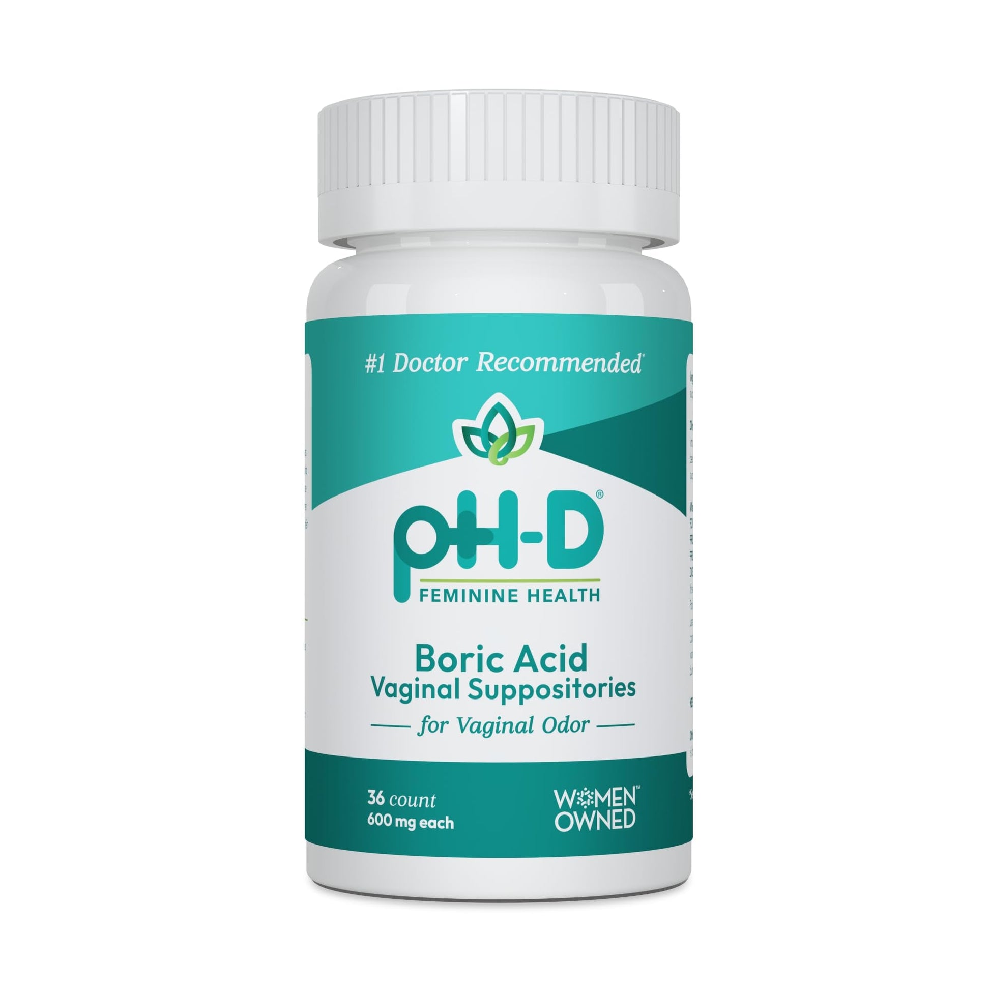 pH-D Feminine Health Support - 600 mg Boric Acid Suppositories - Woman Owned - for Vaginal Odor Use - 36 Count - Maple Wellness Supplements