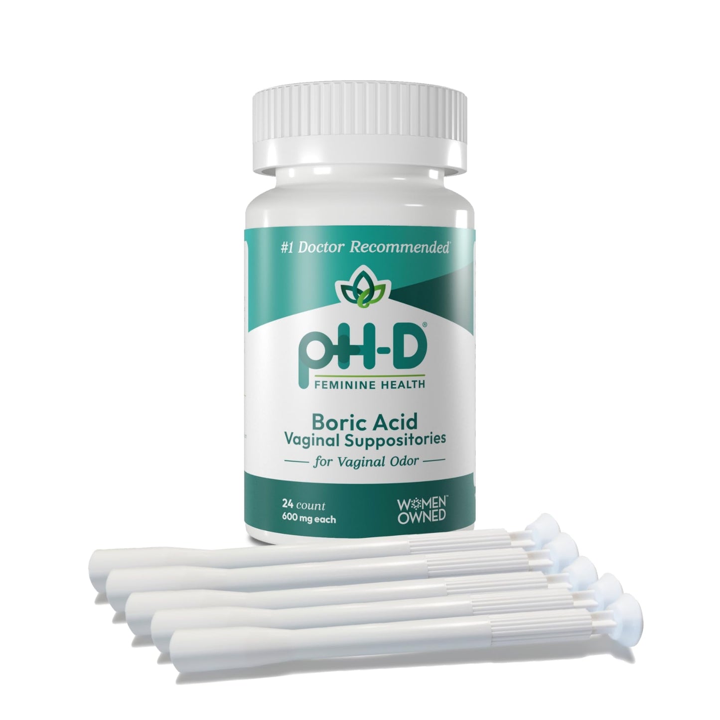 pH-D Feminine Health Support - Boric Acid Starter Bundle - pH-D Boric Acid Vaginal Suppositories 24 Count and 5 Vaginal Suppository Applicators - Maple Wellness Supplements