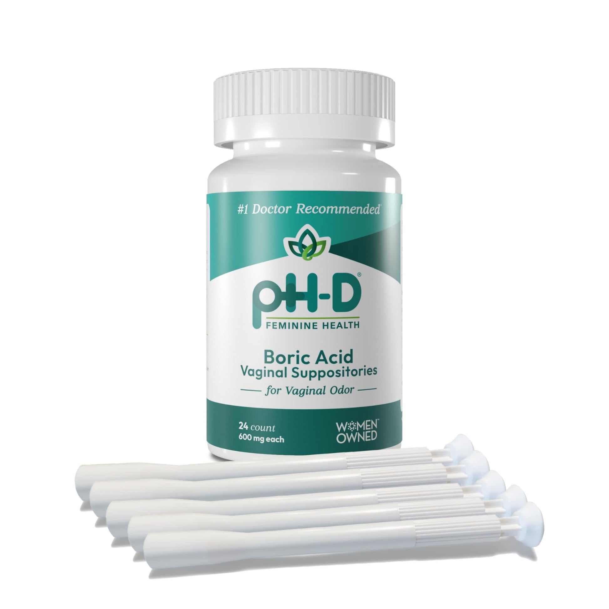 pH-D Feminine Health Support - Boric Acid Starter Bundle - pH-D Boric Acid Vaginal Suppositories 24 Count and 5 Vaginal Suppository Applicators - Maple Wellness Supplements