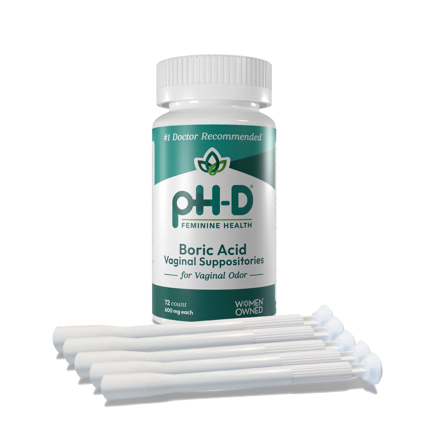 pH-D Feminine Health Support - Boric Acid Starter Bundle - pH-D Boric Acid Vaginal Suppositories 72 Count and 5 Vaginal Suppository Applicators - Maple Wellness Supplements