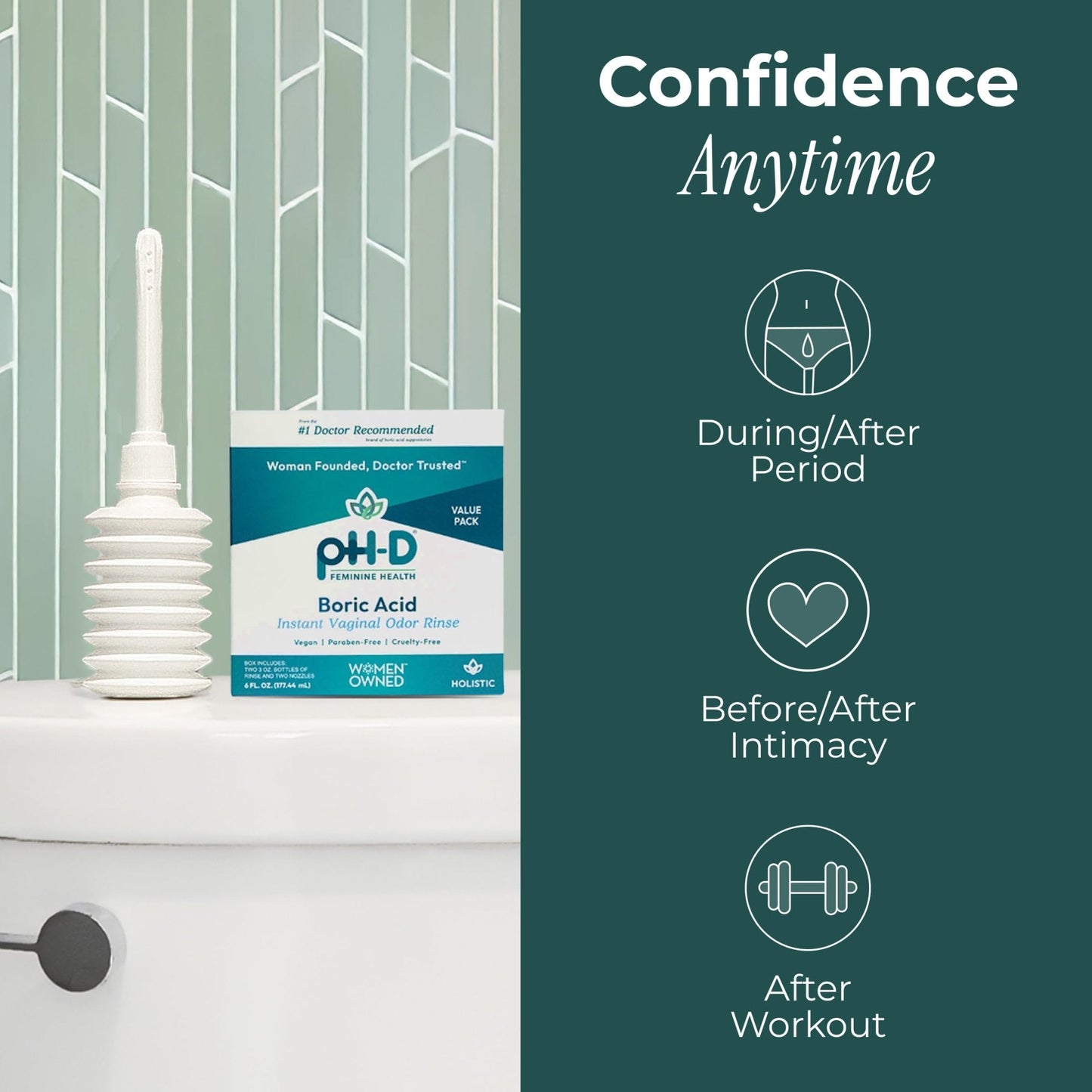 pH-D Feminine Health Support - Instant Odor Rinse with Boric Acid for Vaginal Odor - Vegan, Paraben-Free, Cruelty-Free, 6 Fl Oz Total, (3 Fl Oz, Pack of 2) - Maple Wellness Supplements