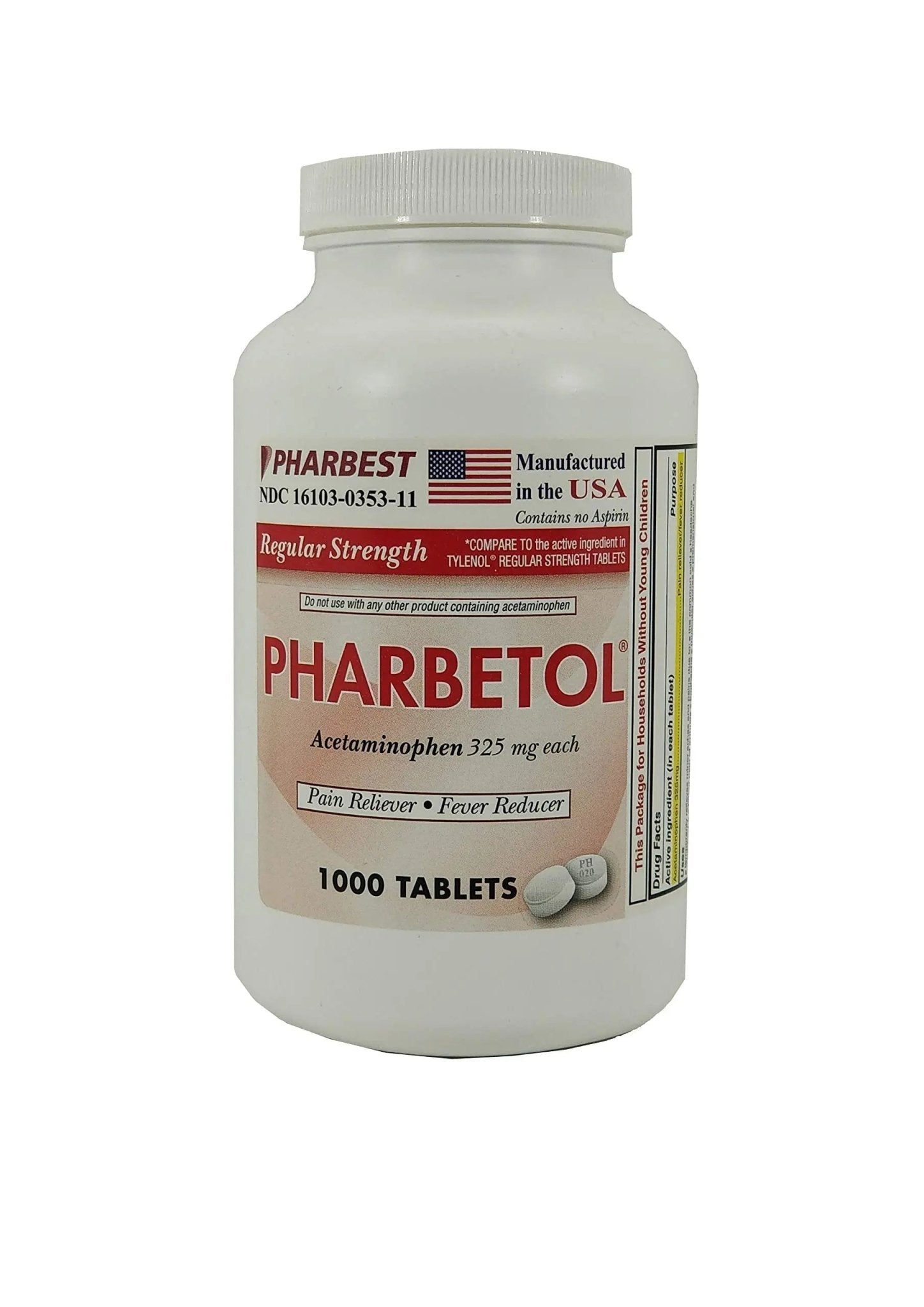 Pharbest Acetaminophen 325 mg 1000 Count Tablets - Maple Wellness Supplements