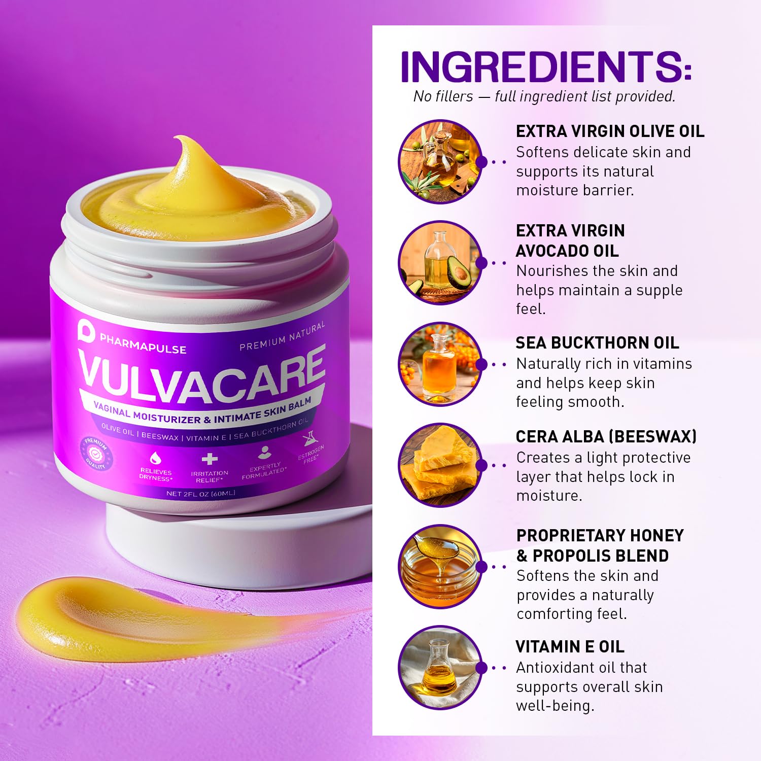 Pharmapulse Vaginal Moisturizer, Vulva Balm Cream, Intimate Skin Care, Menopause Support - Relieves Dryness, Itching, Burning, Redness, Chafing, Odor, Irritation - Estrogen Free 2oz - Maple Wellness Supplements