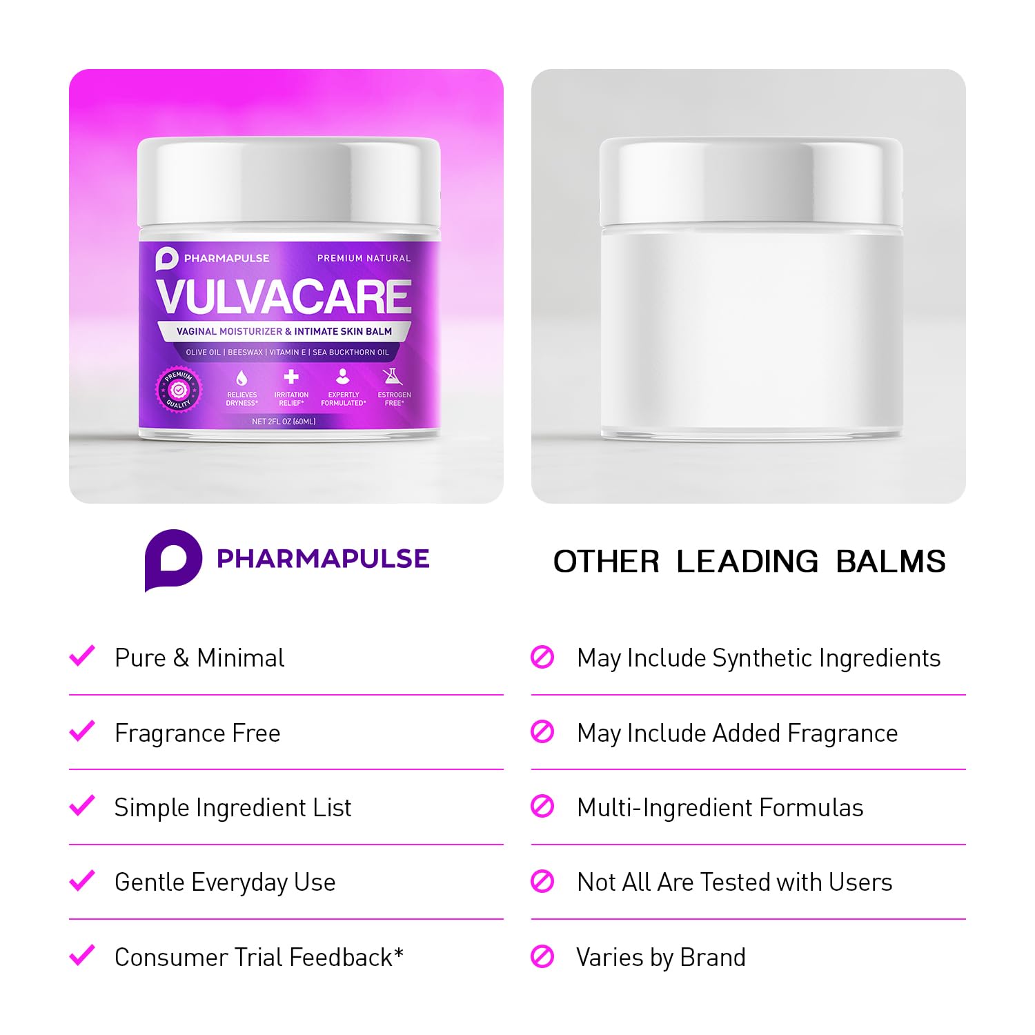 Pharmapulse Vaginal Moisturizer, Vulva Balm Cream, Intimate Skin Care, Menopause Support - Relieves Dryness, Itching, Burning, Redness, Chafing, Odor, Irritation - Estrogen Free 2oz - Maple Wellness Supplements