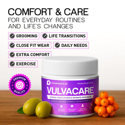Pharmapulse Vaginal Moisturizer, Vulva Balm Cream, Intimate Skin Care, Menopause Support - Relieves Dryness, Itching, Burning, Redness, Chafing, Odor, Irritation - Estrogen Free 2oz - Maple Wellness Supplements