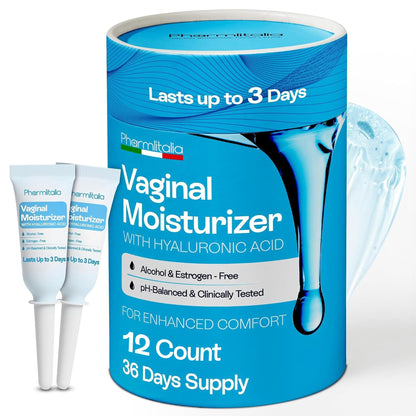 Pharmlitalia Vaginal Moisturizer Gel for Vagina Health, Moisturizer Applicators for Vaginal Dryness Relief and Long Lasting Wetness - Pre and Post Menopausal - 12 Pre Filled Applicators - Maple Wellness Supplements