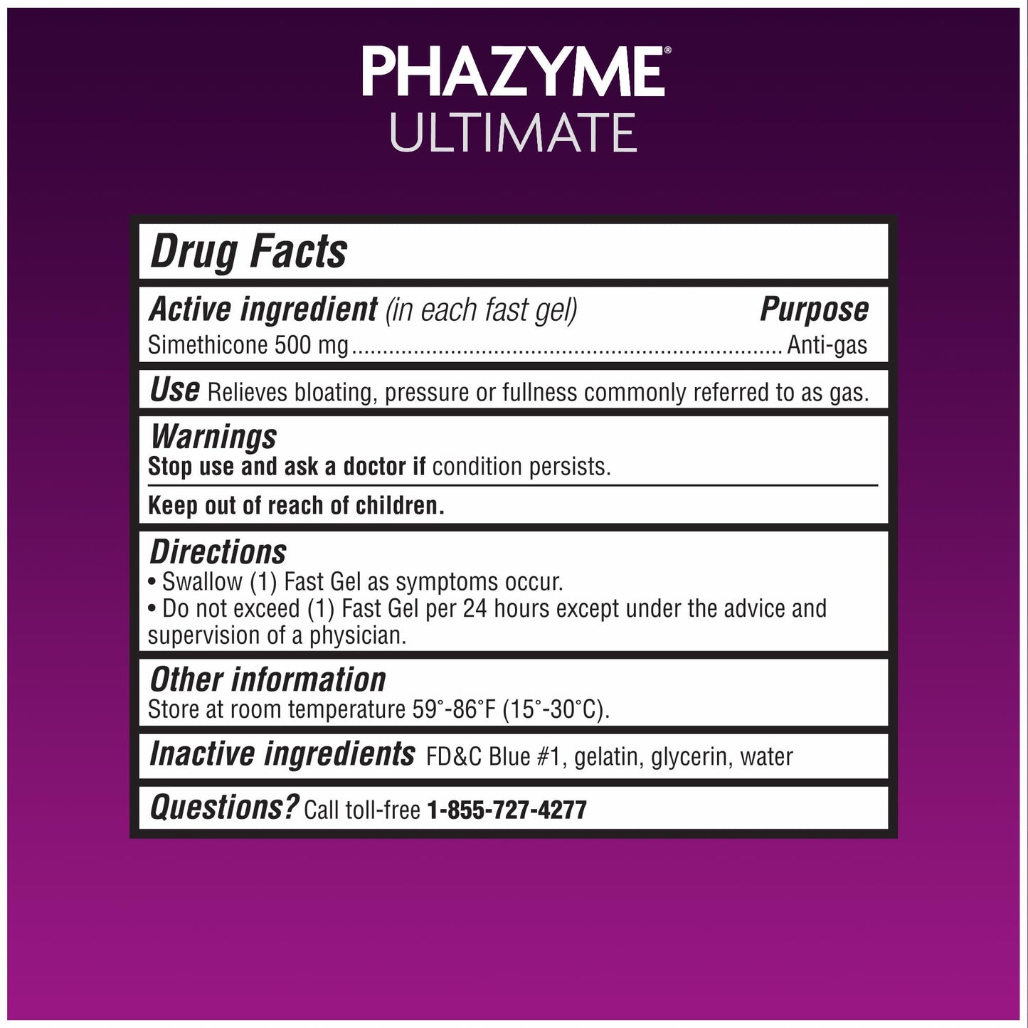 Phazyme Ultimate Strength Anti-Gas 500 mg Simethicone Gas Relief for Adults, Fast Gels Quickly Ease Bloating, Pressure and Discomfort, 20 Count - Maple Wellness Supplements