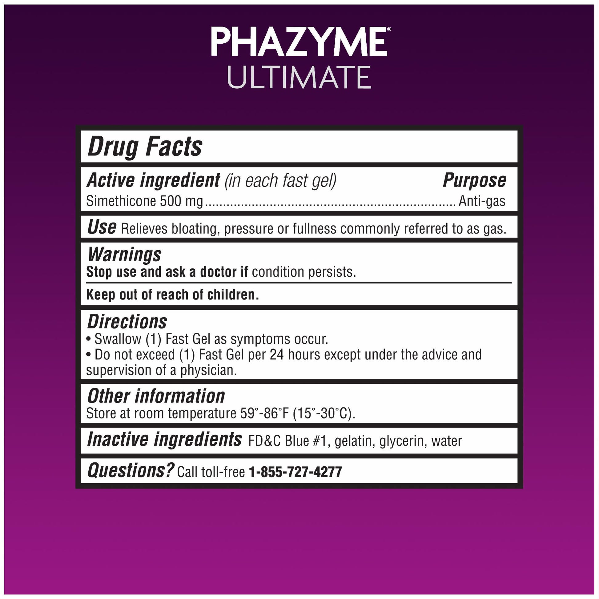 Phazyme Ultimate Strength Anti-Gas 500 mg Simethicone Gas Relief for Adults, Fast Gels Quickly Ease Bloating, Pressure and Discomfort, 20 Count - Maple Wellness Supplements