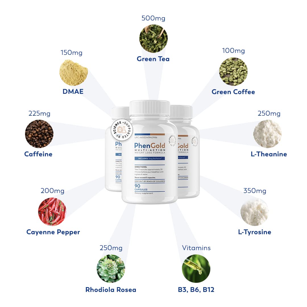 PhenGold Pills, Original Multi-Action Weight Management Formula with Green Tea - Maple Wellness Supplements