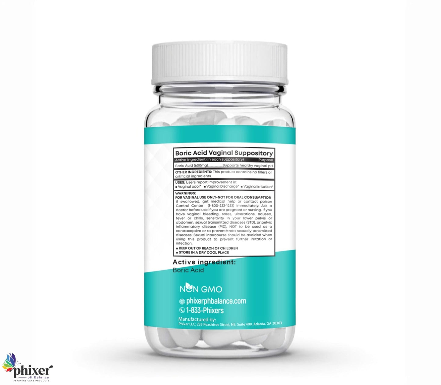 Phixer pH Balance - Vaginal Boric Acid Suppositories for Women - 20 Suppositories 600MG Each for Chronic Yeast Infections and Vaginal Odor - Vaginal Use Only - Made in USA - Maple Wellness Supplements