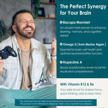 Phosphatidylserine - Nootropic Brian Supplement, Focus & Energy Gummies+ Bacopa Monnieri, Omega 3, Huperzine A, Methyl B12 & B6 for Seniors, Gamers, Workers, Non-GMO, Caffeine-Free, Sugar Free, 2 Pack - Maple Wellness Supplements