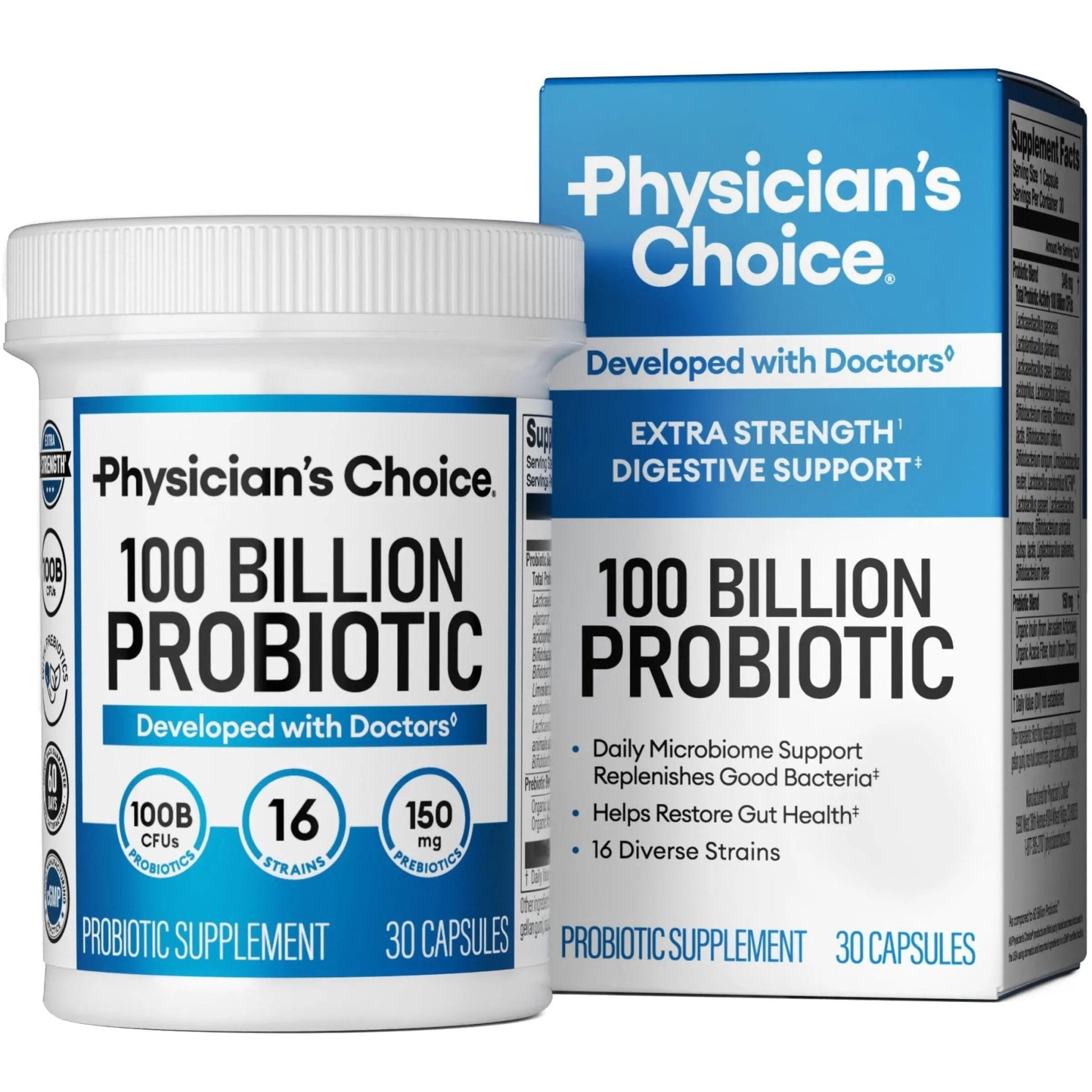 Physician's CHOICE 100 Billion Advanced Probiotic - 16 Strains + Organic Prebiotics - Digestive & Gut Health - Supports Occasional Constipation, Diarrhea, Gas & Bloating - Probiotics for Women & Men - Maple Wellness Supplements