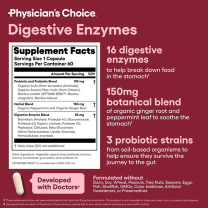 Physician's CHOICE Advanced Gut Health Bundle: 60 Billion Probiotics 30ct + Digestive Enzymes 60ct for Digestive, Gut, and Immune Health Supports Occasional Constipation, Diarrhea, Gas, and Bloating - Maple Wellness Supplements