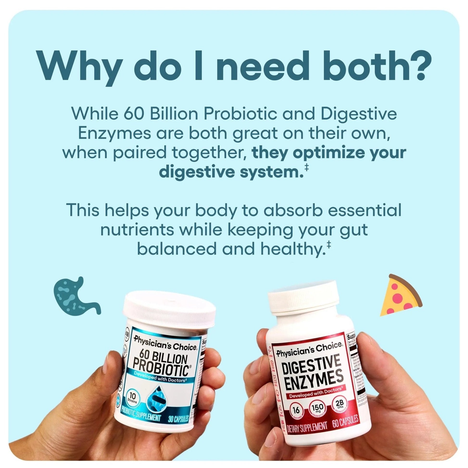 Physician's CHOICE Advanced Gut Health Bundle: 60 Billion Probiotics 30ct + Digestive Enzymes 60ct for Digestive, Gut, and Immune Health Supports Occasional Constipation, Diarrhea, Gas, and Bloating - Maple Wellness Supplements