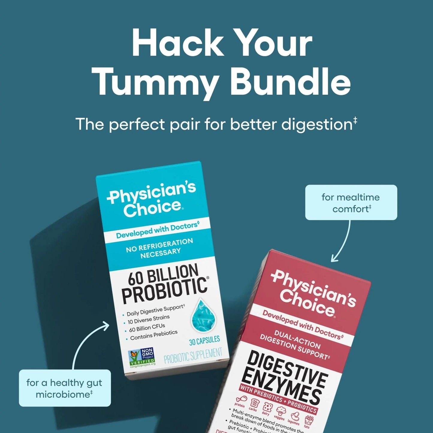 Physician's CHOICE Advanced Gut Health Bundle: 60 Billion Probiotics 30ct + Digestive Enzymes 60ct for Digestive, Gut, and Immune Health Supports Occasional Constipation, Diarrhea, Gas, and Bloating - Maple Wellness Supplements