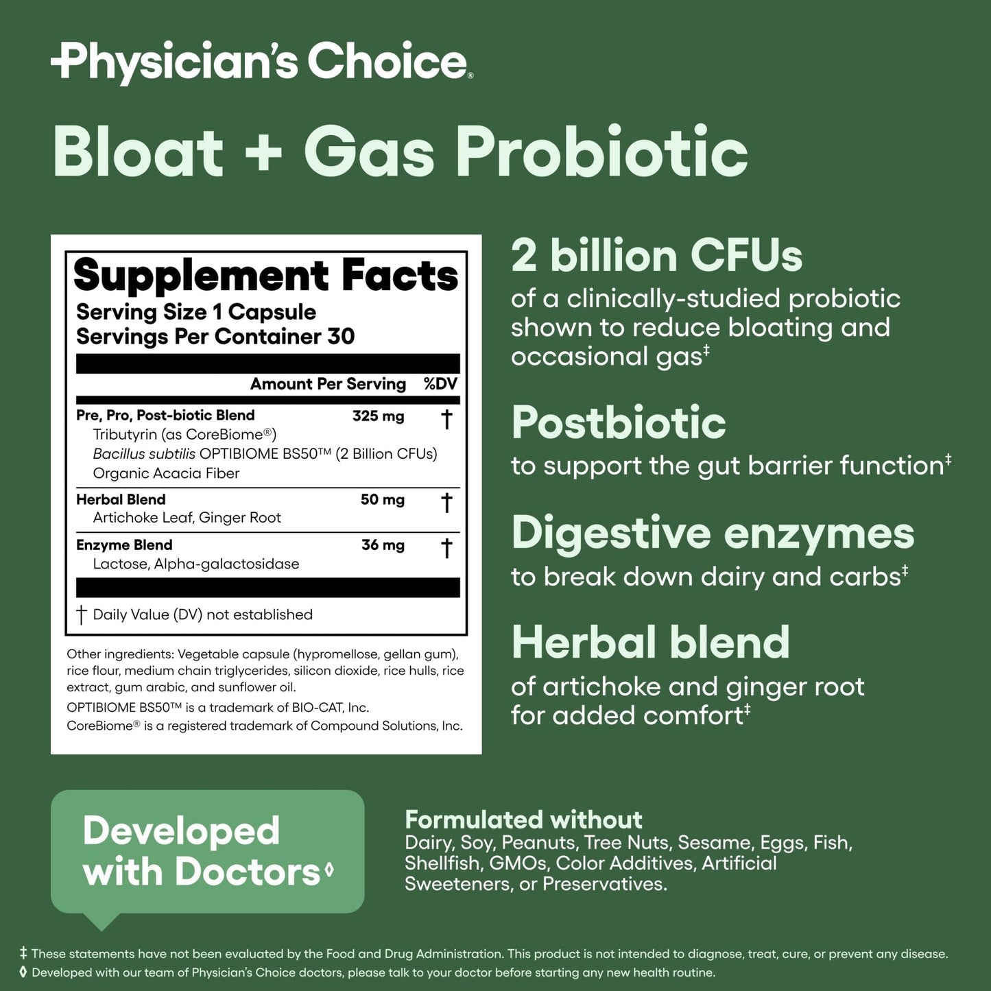 Physician's CHOICE Bloat & Gas Probiotic 5-in-1 Proactive Support + Daily Relief - Digestion & Gut Health- Herbals, Digestive Enzymes, Post & Prebiotics - Maple Wellness Supplements