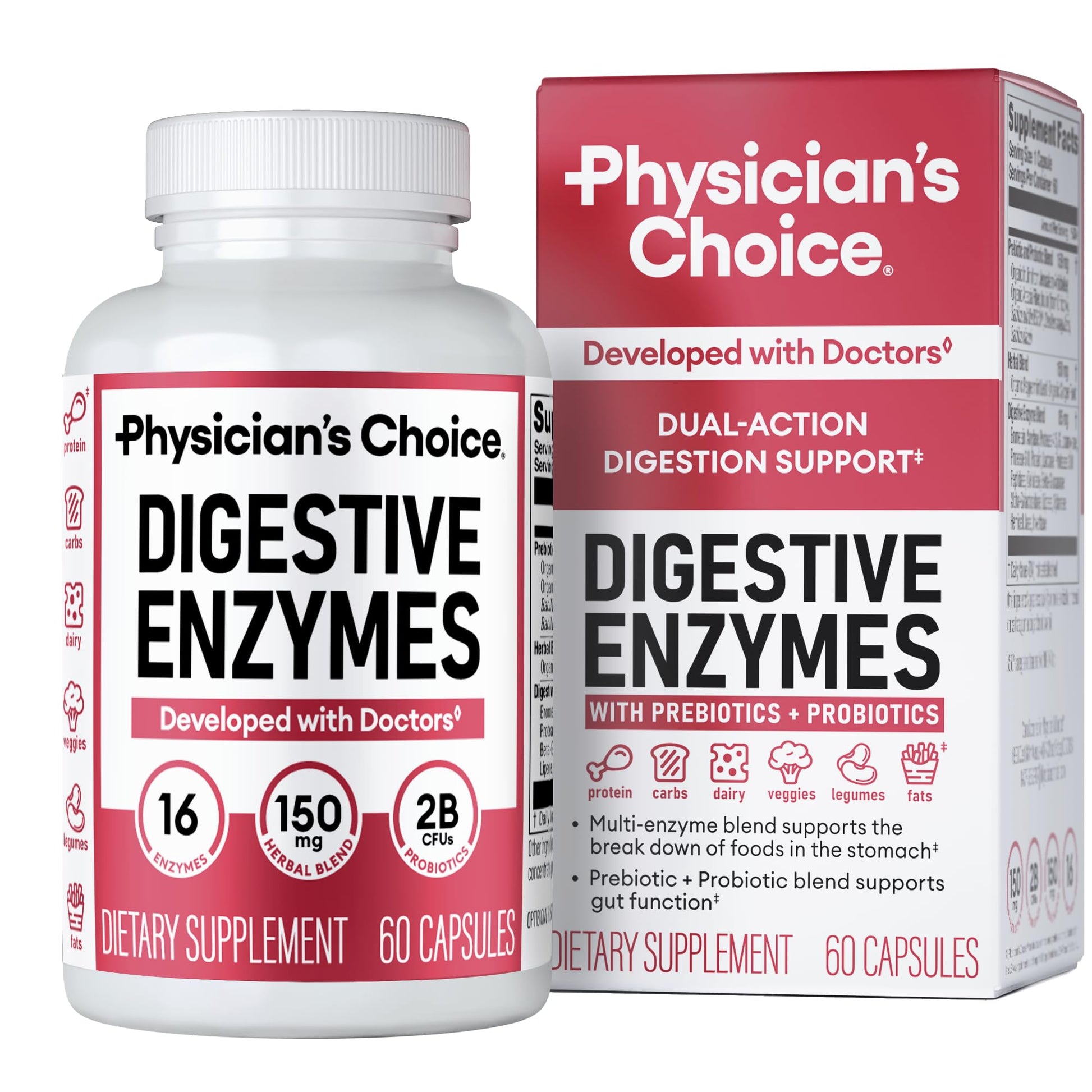 Physician's CHOICE Digestive Enzymes for Bloating & Digestion - 16 Enzymes with Organic Prebiotics & Probiotics for Gut - Maple Wellness Supplements