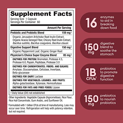 Physician's CHOICE Digestive Enzymes - Multi Enzymes, Organic Prebiotics & Probiotics - Maple Wellness Supplements