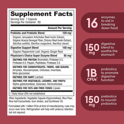 Physician's CHOICE Digestive Enzymes - Multi Enzymes, Organic Prebiotics & Probiotics - Maple Wellness Supplements