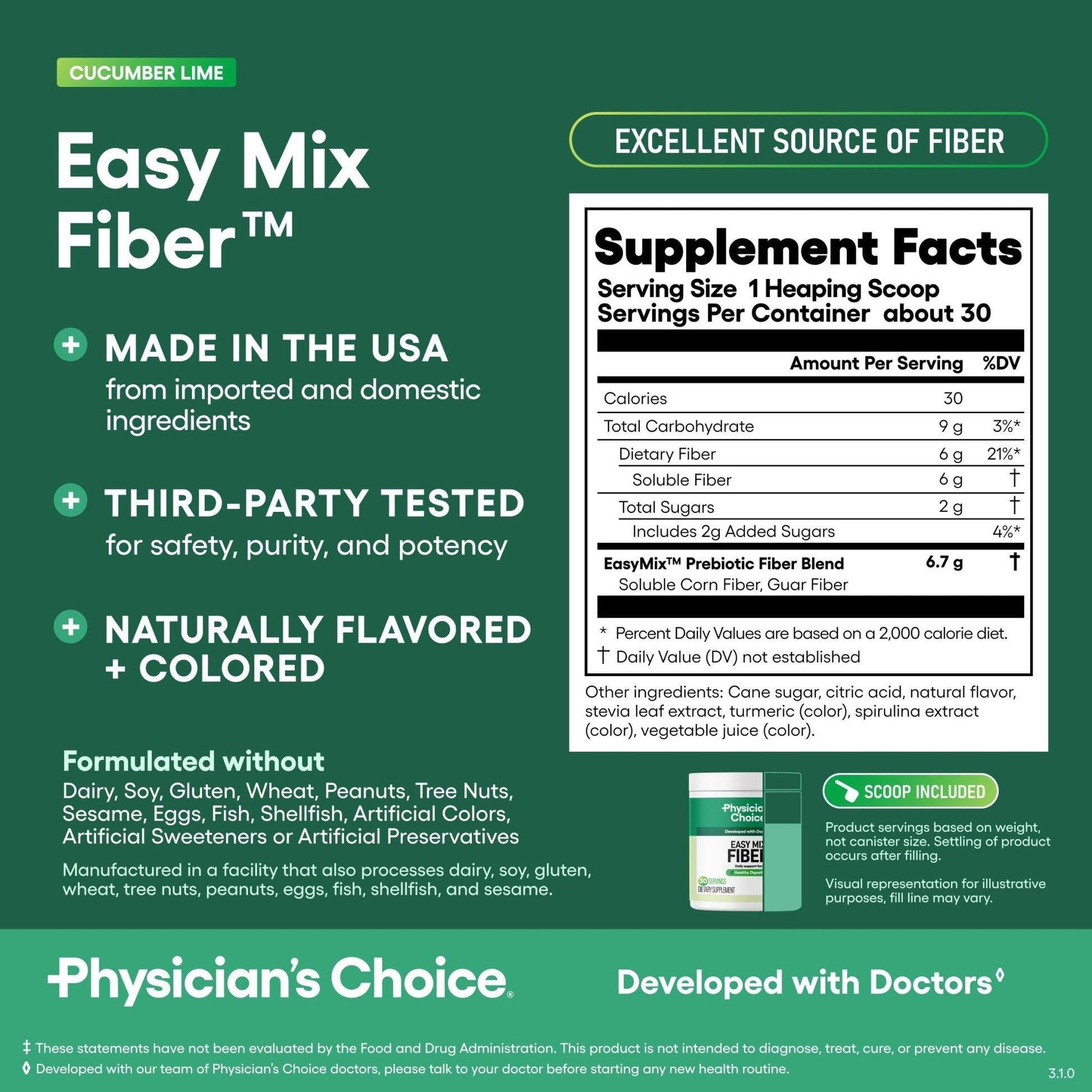 Physician's CHOICE Easy Mix Fiber for Digestive Health & Regularity - No Grit - Daily Prebiotic Soluble Fiber Powder Supplement - Maple Wellness Supplements