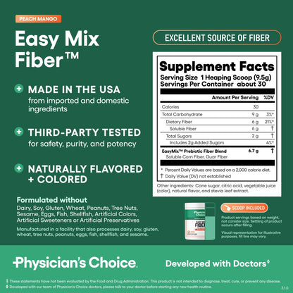 Physician's CHOICE Easy Mix Fiber for Digestive Health & Regularity - No Grit - Daily Prebiotic Soluble Fiber Powder Supplement - Maple Wellness Supplements