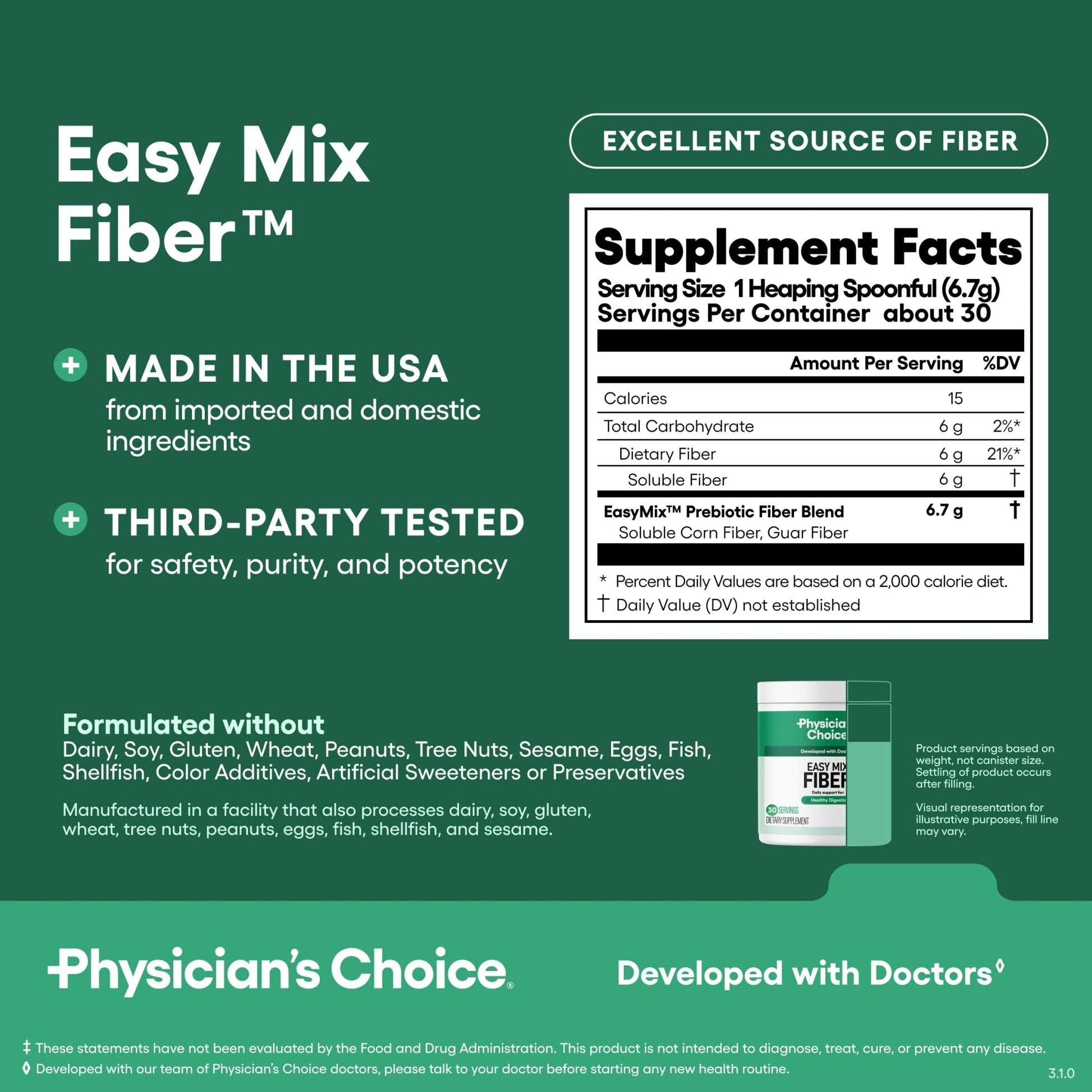 Physician's CHOICE Easy Mix Fiber for Digestive Health & Regularity - No Grit, Sugar Free, & Tasteless - Maple Wellness Supplements