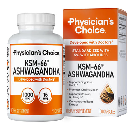 Physician's CHOICE KSM-66 Ashwagandha Root Powder Extract 1,000mg - Organic - with Black Pepper for Maximum Absorption - 5% Withanolides - Maple Wellness Supplements