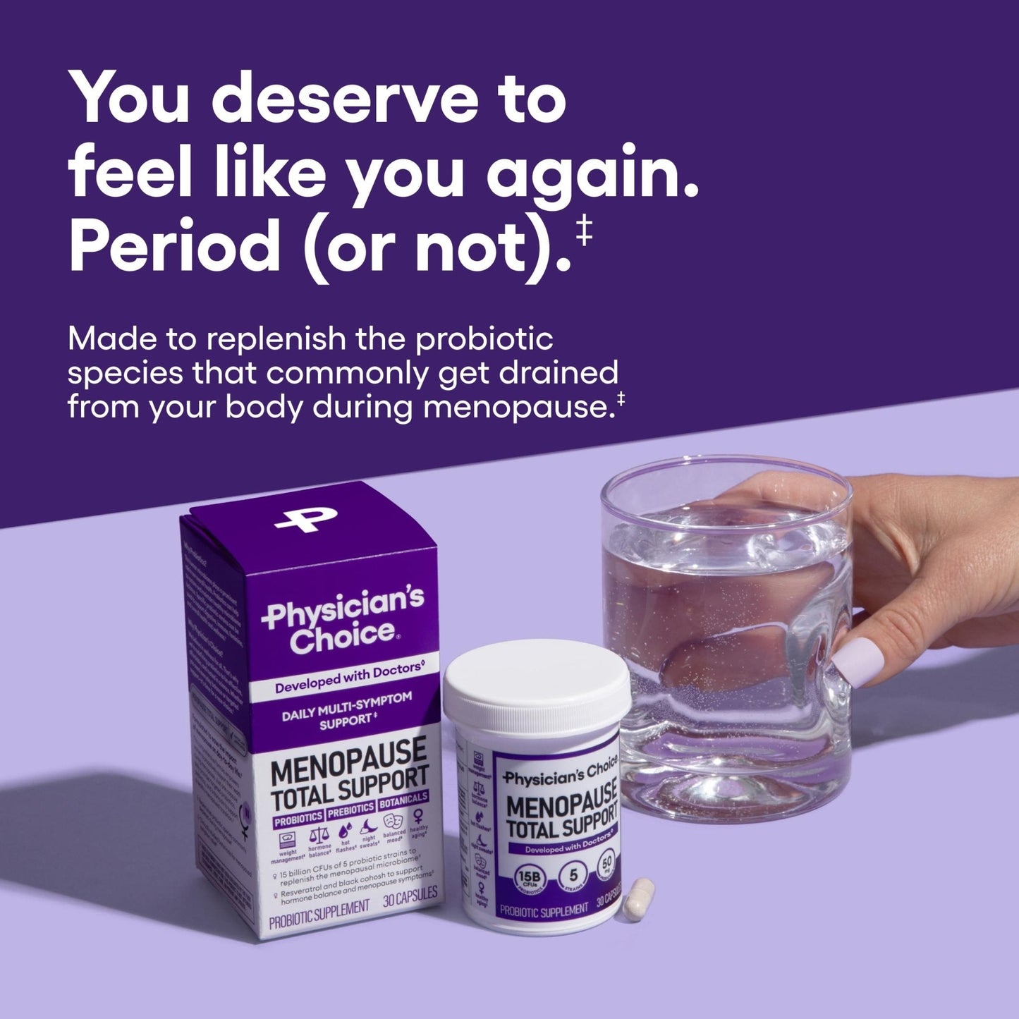Physician's CHOICE Menopause Probiotic Supplement for Women - Supports Hormone Balance, Hot Flashes, Night Sweats, Weight Management, Bloating & Gut Health - with Black Cohosh, Resveratrol+ - 30ct - Maple Wellness Supplements