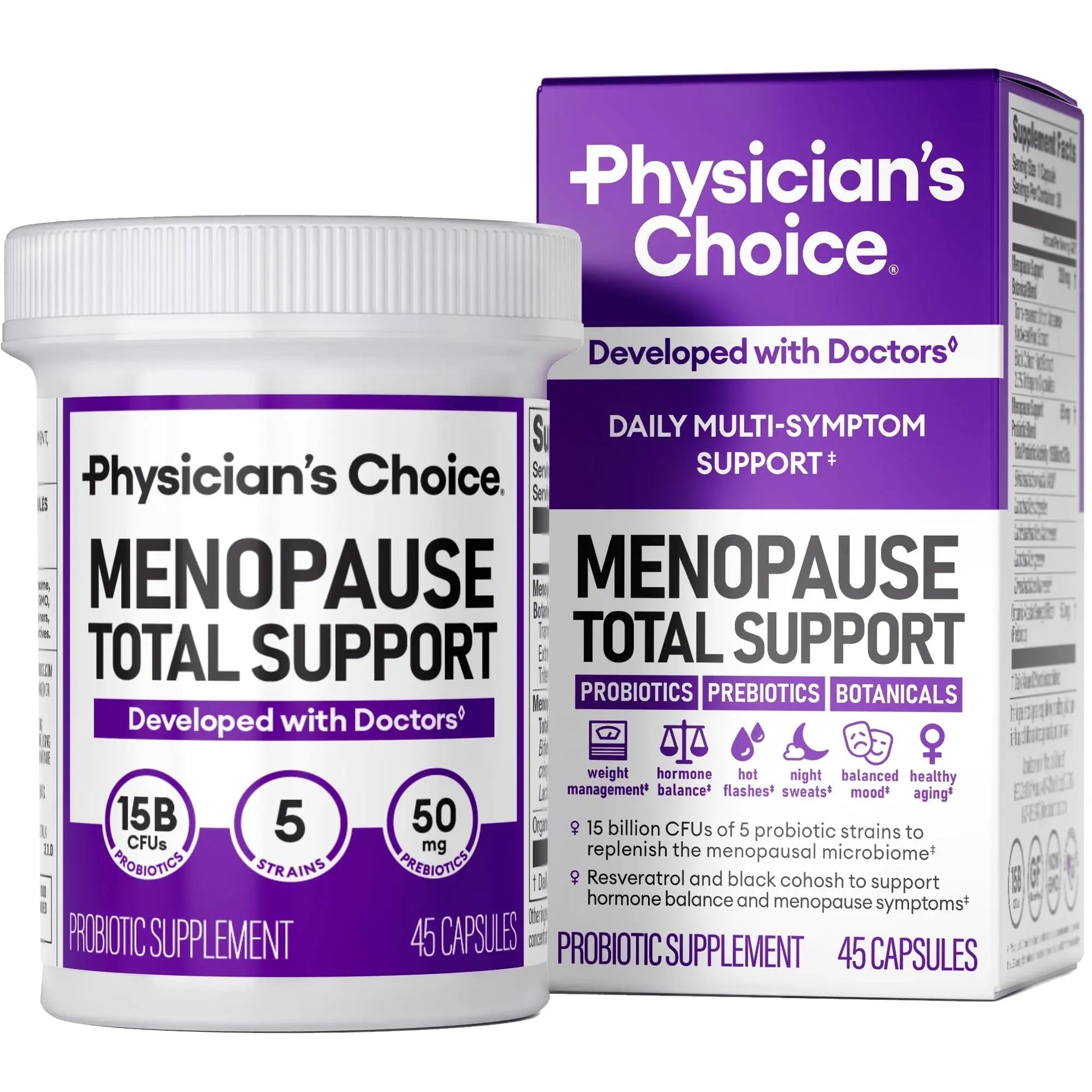 Physician's CHOICE Menopause Probiotic Supplement for Women - Supports Hormone Balance, Hot Flashes, Night Sweats, Weight Management, Bloating & Gut Health - with Black Cohosh, Resveratrol+ - 45ct - Maple Wellness Supplements