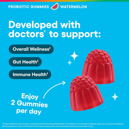 Physician's CHOICE Probiotic Gummies with Vitamin D & Prebiotic Fiber - Sugar Free - 1B CFUs of Clinically Studied Probiotic - Supports Immune & Gut Health - Maple Wellness Supplements