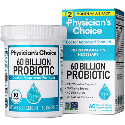 Physician's CHOICE Probiotics 60 Billion CFU - 10 Strains + Organic Prebiotics - Immune, Digestive & Gut Health - Supports Occasional Constipation, Diarrhea, Gas & Bloating - Maple Wellness Supplements