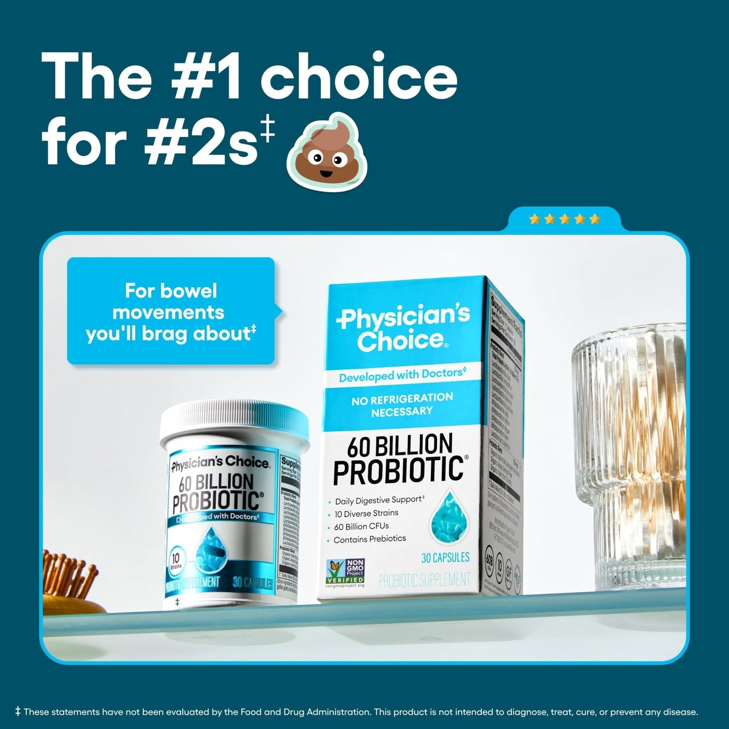 Physician's CHOICE Probiotics 60 Billion CFU - 10 Strains + Organic Prebiotics - Immune, Digestive & Gut Health - Supports Occasional Constipation, Diarrhea, Gas & Bloating - for Women & Men - 30ct - Maple Wellness Supplements