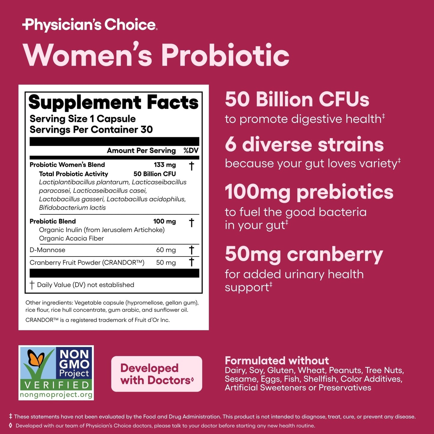 Physician's CHOICE Probiotics for Women - PH Balance, Digestive, UT, & Feminine Health - 50 Billion CFU - 6 Unique Strains for Her - Organic Prebiotics - Maple Wellness Supplements