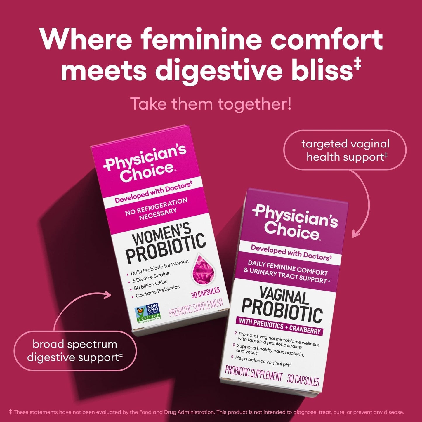 Physician's CHOICE Probiotics for Women - PH Balance, Digestive, UT, & Feminine Health - 50 Billion CFU - 6 Unique Strains for Her - Organic Prebiotics - Maple Wellness Supplements