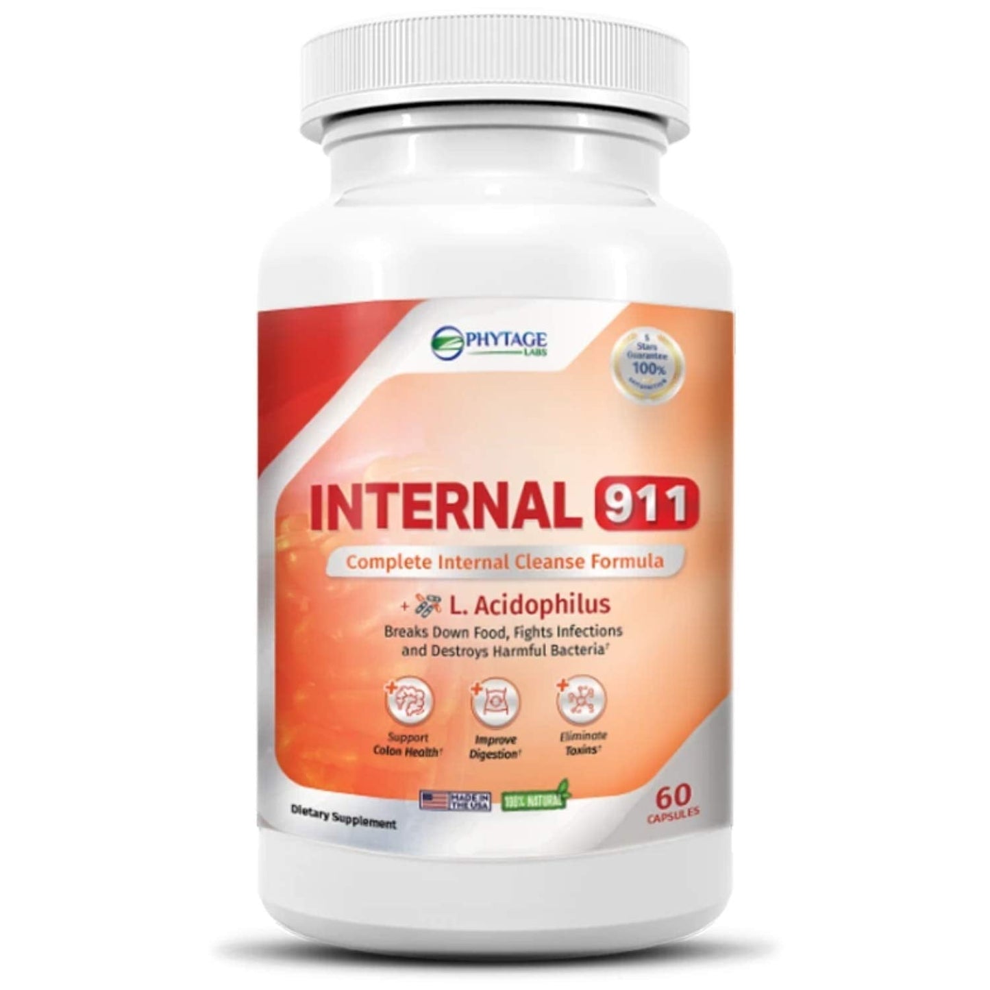 Phytage Labs Internal 911 Colon Cleanse Detox Supplement - Natural Laxative Cleanser Removes Toxins for Better Digestion and Radiant Skin - 60 Capsules - Maple Wellness Supplements