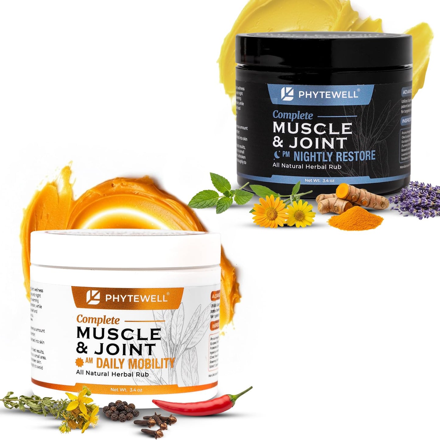 PHYTEWELL Muscle & Joint Rub Balm - Day & Night Pain Relief for Back, Knee, & Shoulder - Crafted with Arnica, Clove & Black Pepper to Support Recovery & Relaxation – Premium Non-Greasy Texture - Maple Wellness Supplements