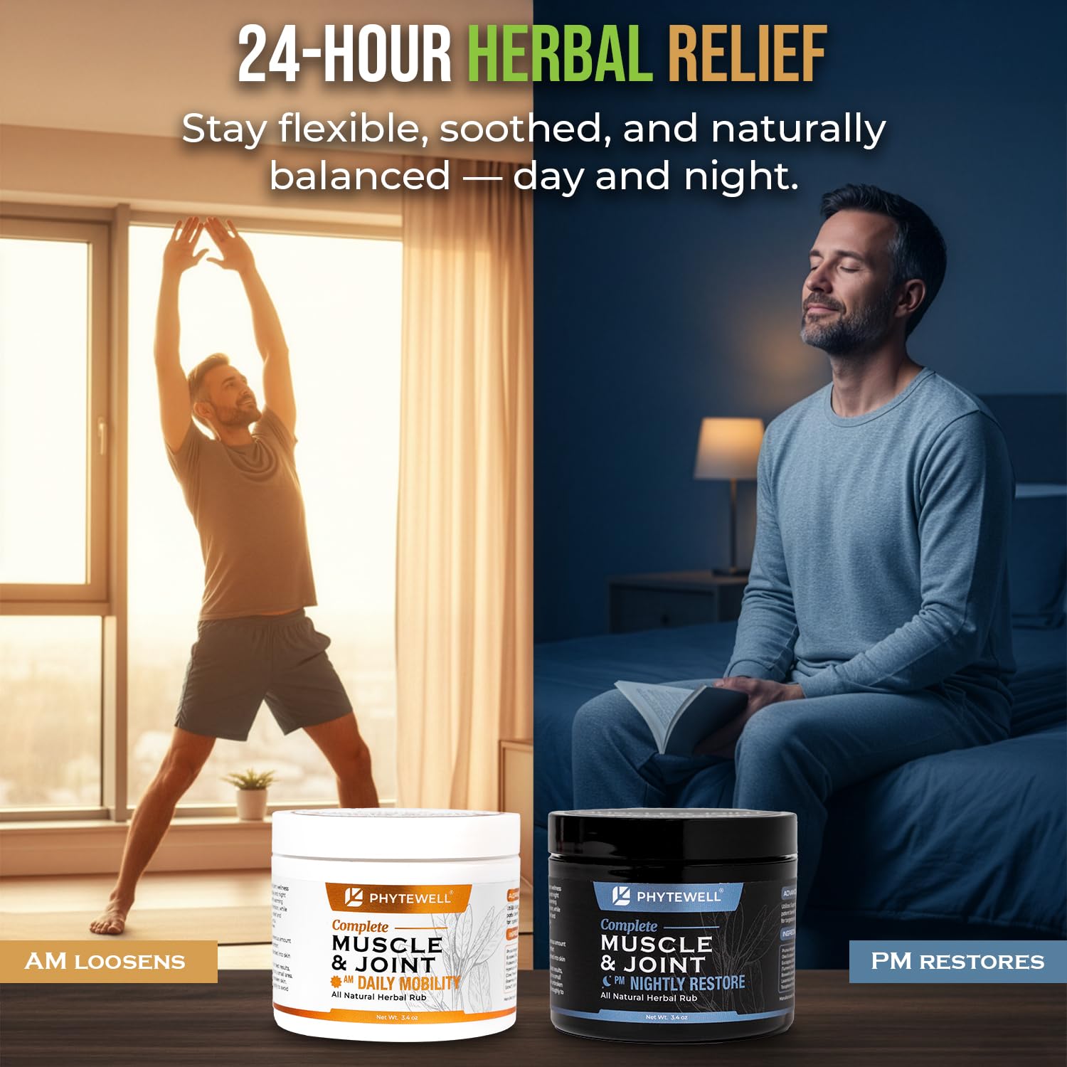 PHYTEWELL Muscle & Joint Rub Balm - Day & Night Pain Relief for Back, Knee, & Shoulder - Crafted with Arnica, Clove & Black Pepper to Support Recovery & Relaxation – Premium Non-Greasy Texture - Maple Wellness Supplements