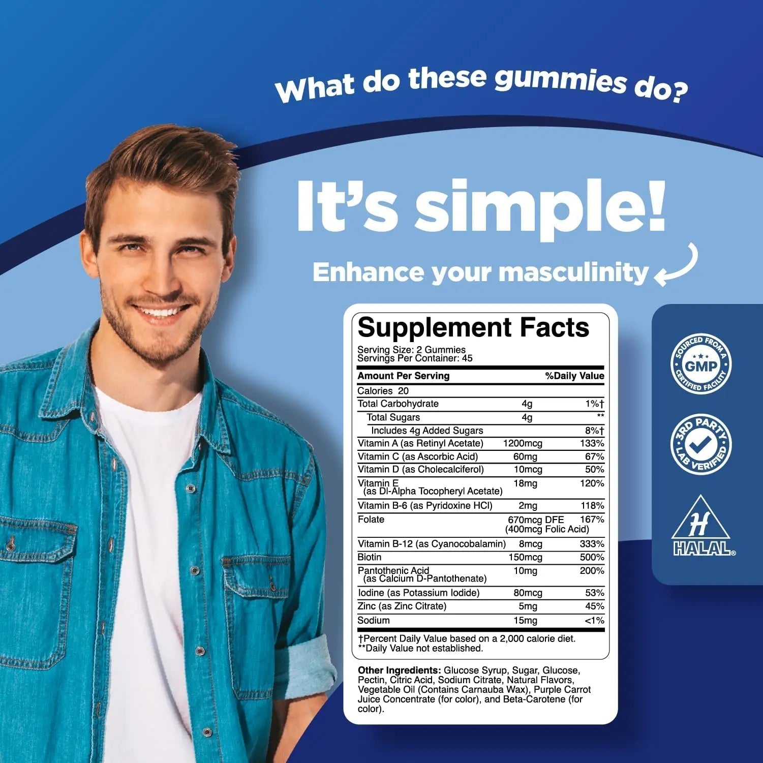 Phytoral Natural Multivitamin for Men Gummies with Zinc - Vitamin D C A & Biotin B6 B12 Full Health Supplement - Maple Wellness Supplements