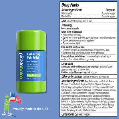 PickleBalm Pickleball In-Game Muscle Pain Relief Balm Stick with 4% Lidocaine, Arnica, Menthol, Cucumber Seed Extract for Shoulders, Knees, Wrists, and More, 1oz Stick - Maple Wellness Supplements